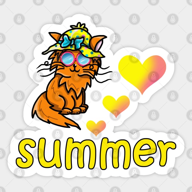 Cartoon cat in a summer hat and sunglasses Sticker by cuisinecat